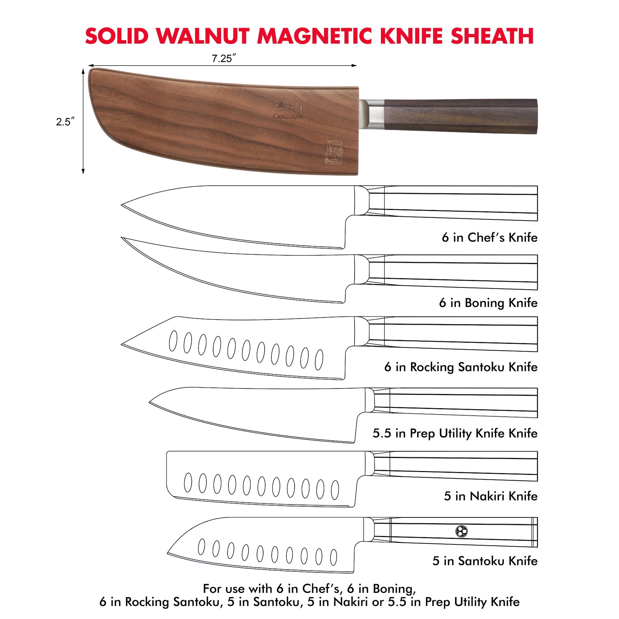Cangshan 505620 Walnut Magnetic Knife Sheaths - 7-Inch