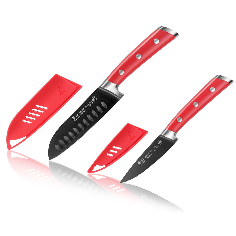Cangshan 1022131 S+ Series 2-Piece Titanium Coated Santoku Starter Knife Set with - Jupiter Red