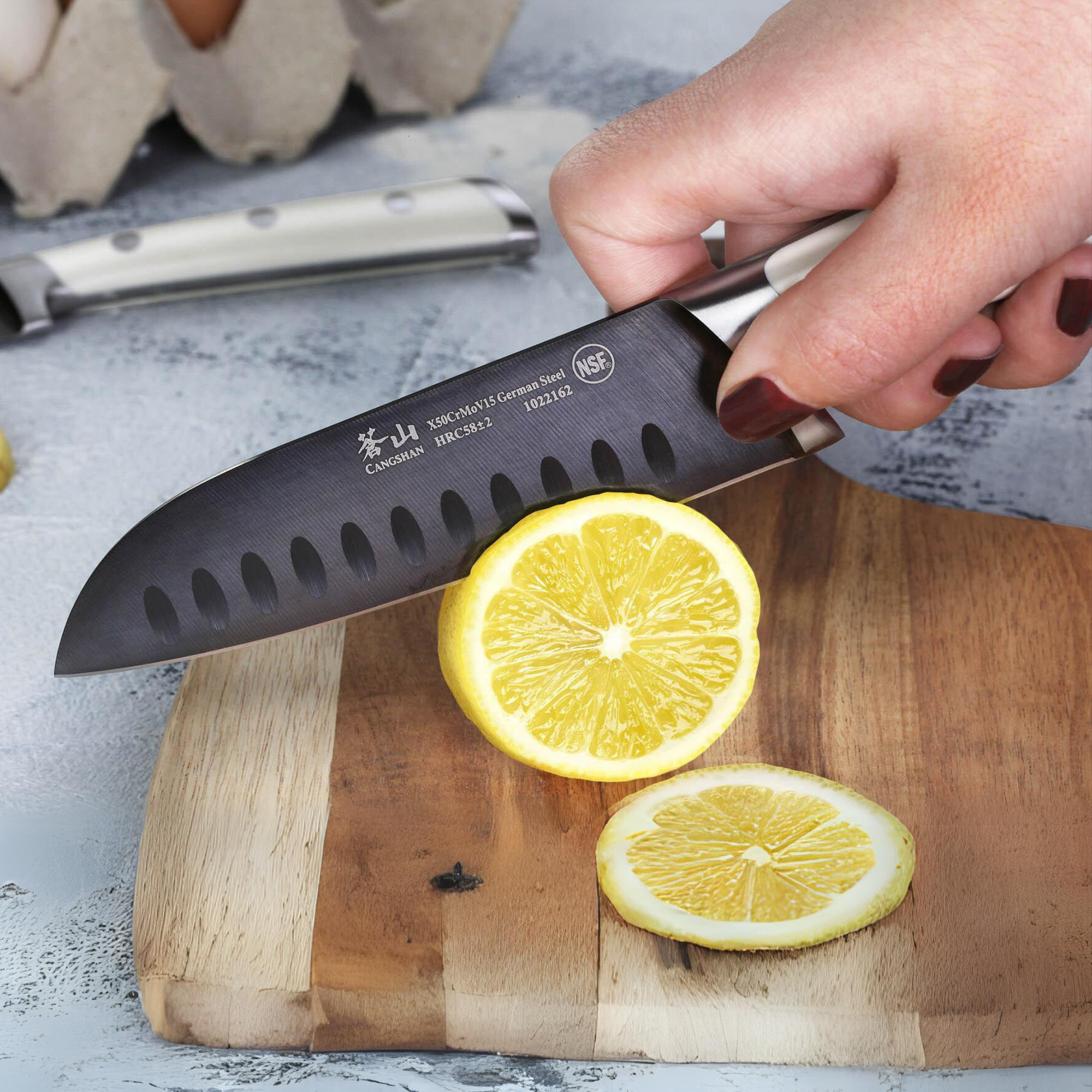 Cangshan 1022094 S+ Series 2-Piece Titanium Coated Santoku Starter Knife Set with - Noir Black