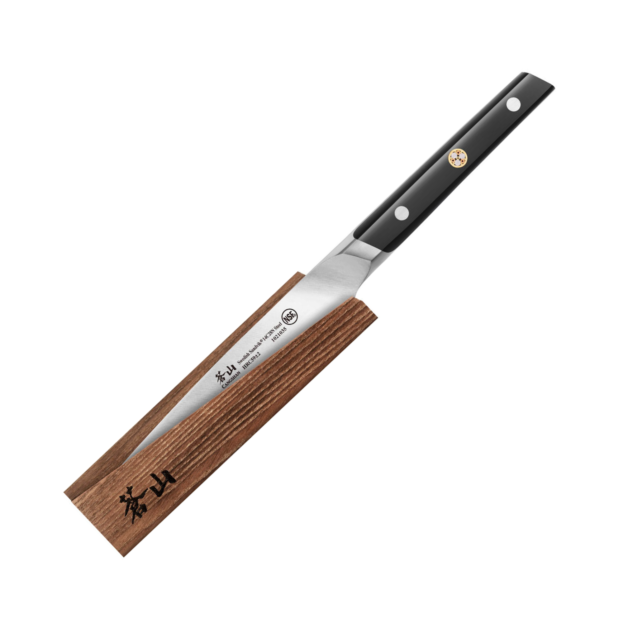 Cangshan 1021042 TC Series 5-Inch Utility Knife with Ash Wood Sheath