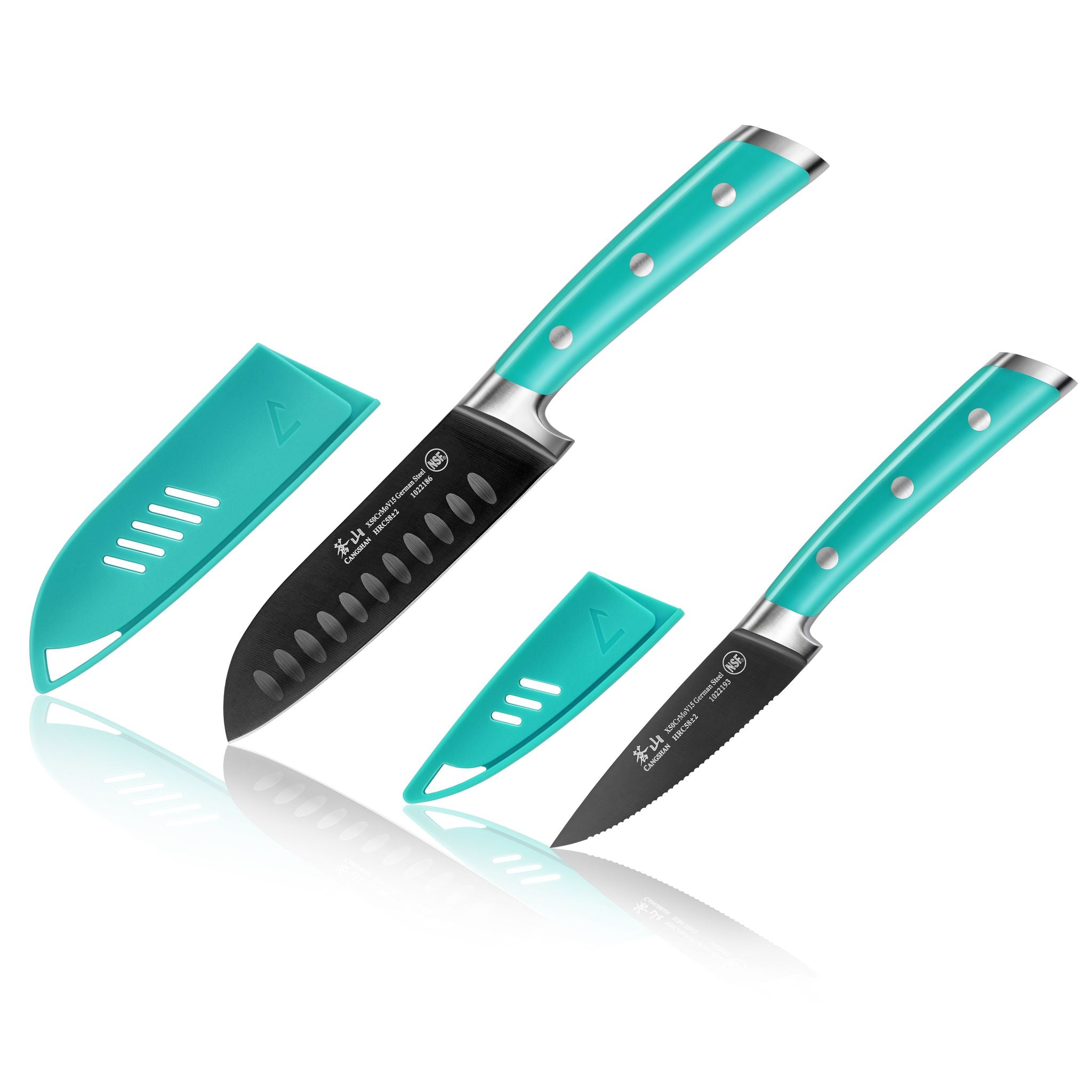 Cangshan 1022117 S+ Series 2-Piece Titanium Coated Santoku Starter Knife Set with - French Teal