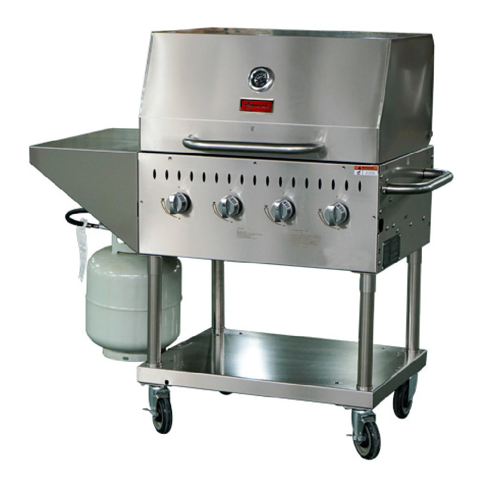 Omcan 47352 33-1/2 Inch Outdoor Gas Grill Stainless Steel 4 Burners 64000 BTU
