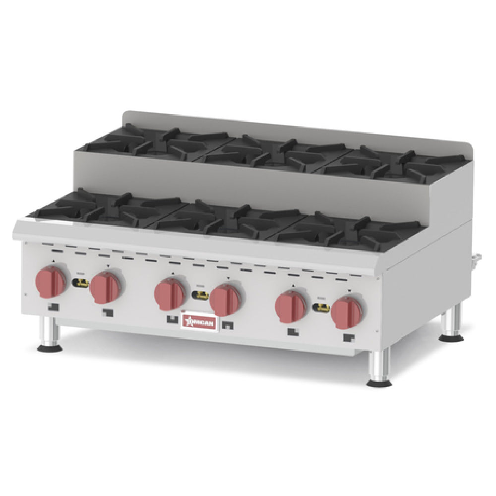 Omcan 44200 36 Inch Countertop Gas Hotplate Stainless Steel with 6 Burner 180000 BTU