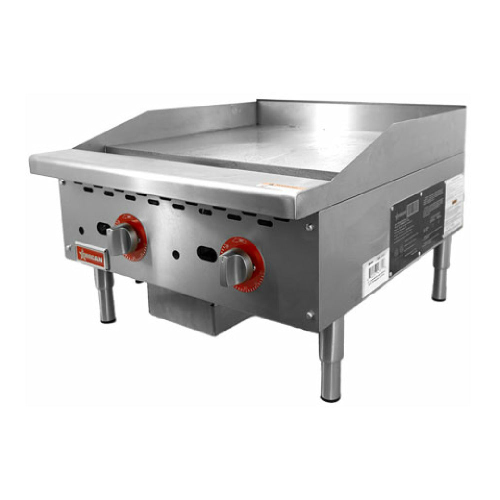 Omcan 47371 24 Inch Gas Griddle Countertop with 2 Burners 56000 BTU