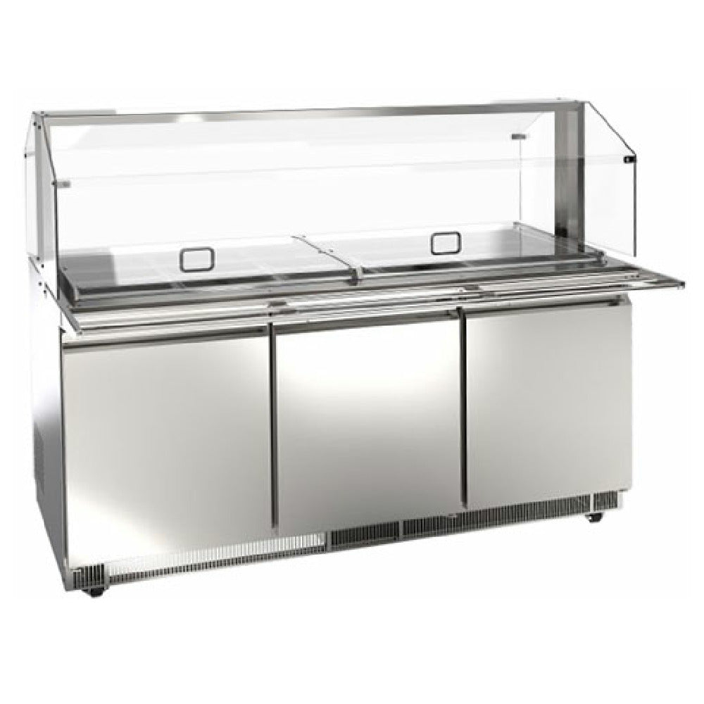Omcan 50090 72 Inch Refrigerated Prep Table Three Section 21.8 cu.ft.