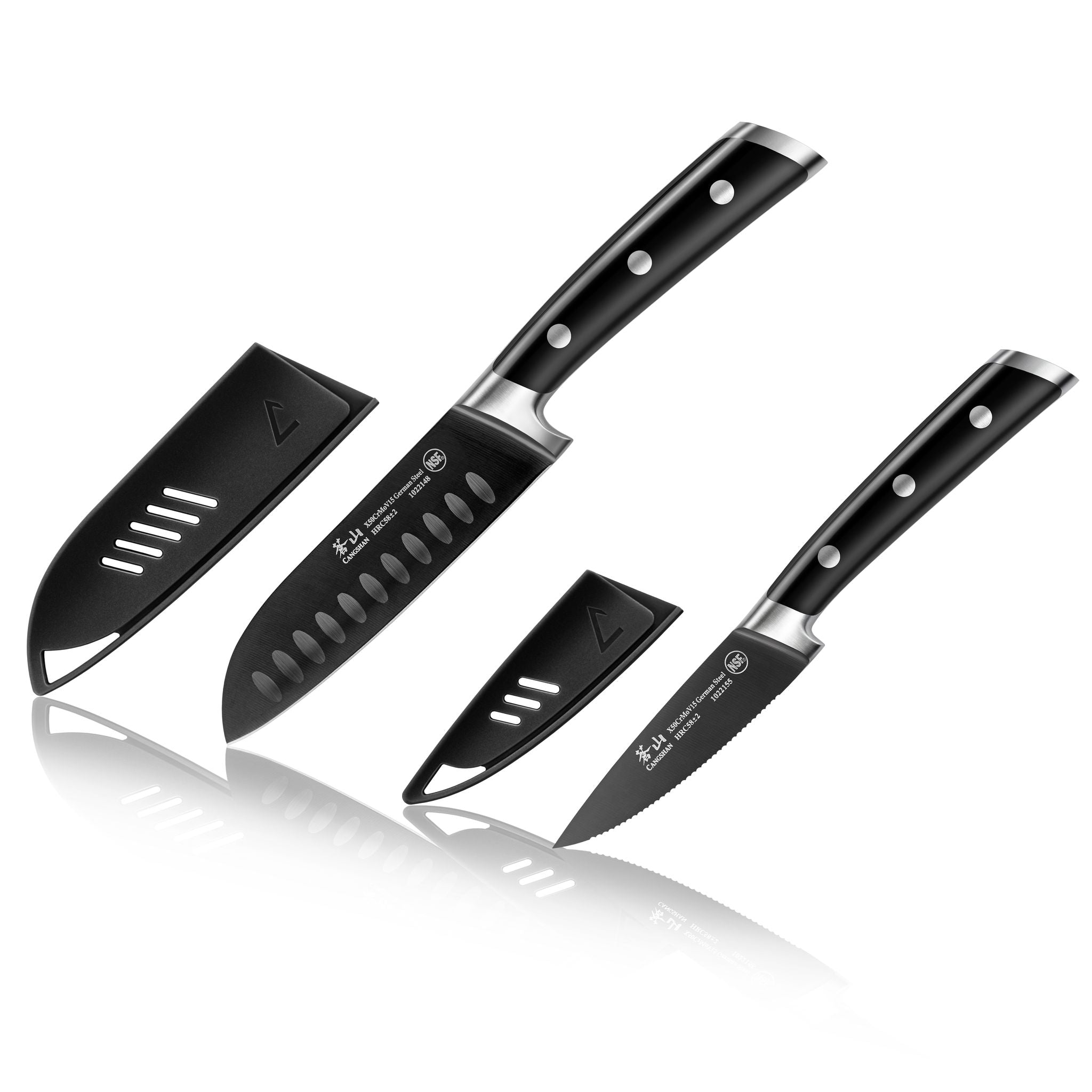 Cangshan 1022094 S+ Series 2-Piece Titanium Coated Santoku Starter Knife Set with - Noir Black