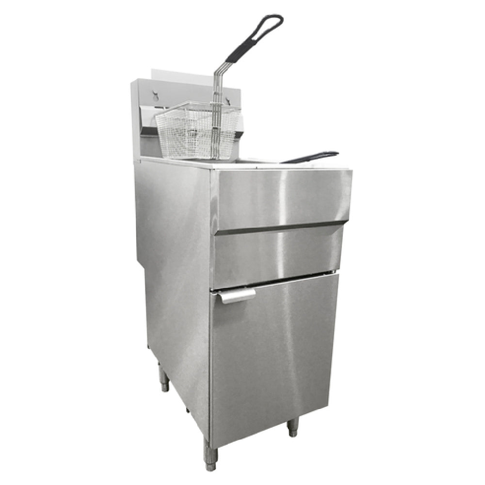 Omcan 44225 15 Inch Deep Fryer Floor Model Gas 90,000 BTU with Two Baskets