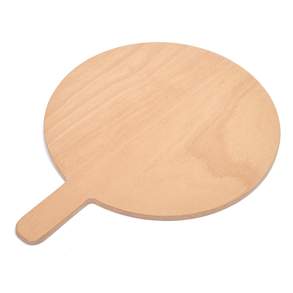 Linea Dori 3000 srl 15002602 Beech plywood round pizza serving board with handle (finished with a treatment for food contact)