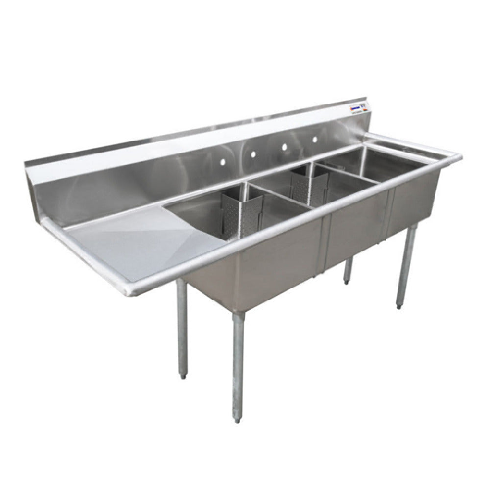 Omcan 25259 24 Inch Three Compartment Pot Sink with Left Drainboard Stainless Steel