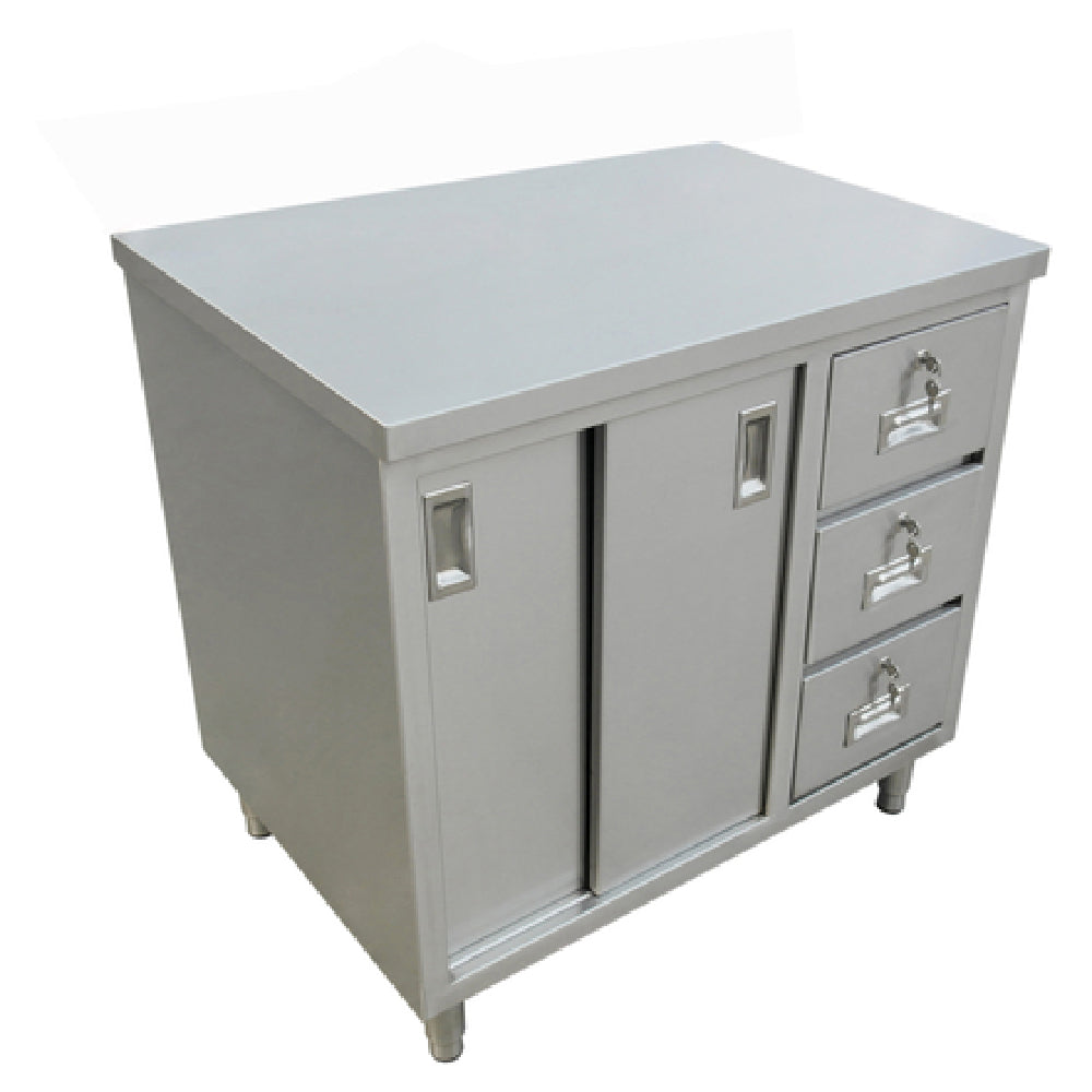 Omcan 44190 60 Inch Stainless Steel Work Table Cabinet Base with Sliding Doors and 3 Drawers