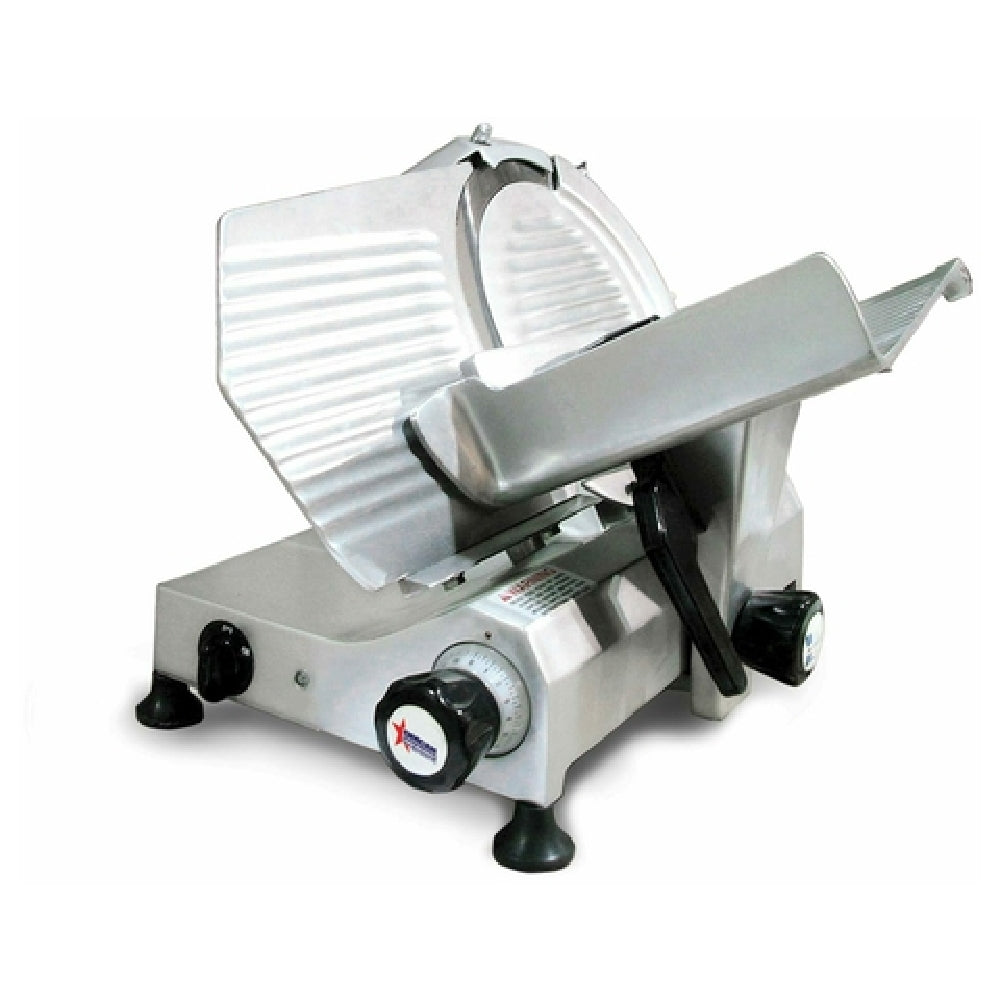 Omcan 31344 12 Inch Manual Gravity Feed Meat Slicer Carbon Steel Blade Anodized Aluminum
