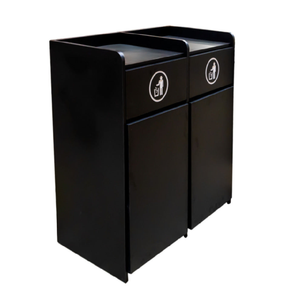 Omcan 48220 44 Inch Double Waste Receptacle with Swing Doors Black Plywood