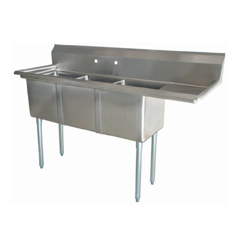 Omcan 25272 74 Inch Pot Sink Three Compartment 18 Gauge Stainless Steel with Right Drain Board