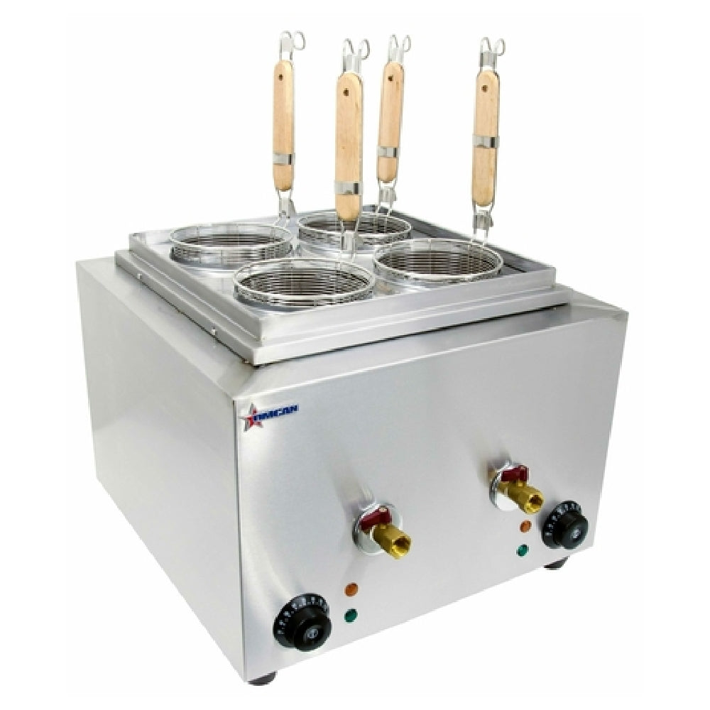 Omcan 43559 17 Inch Electric Pasta Cooker Countertop with Stainless Steel Construction Dual 6L Tanks