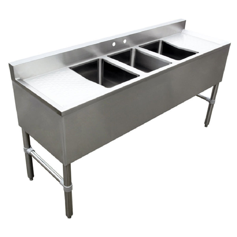 Omcan 44627 72 Inch Underbar Sink with Three 10 Inch Compartments Stainless Steel