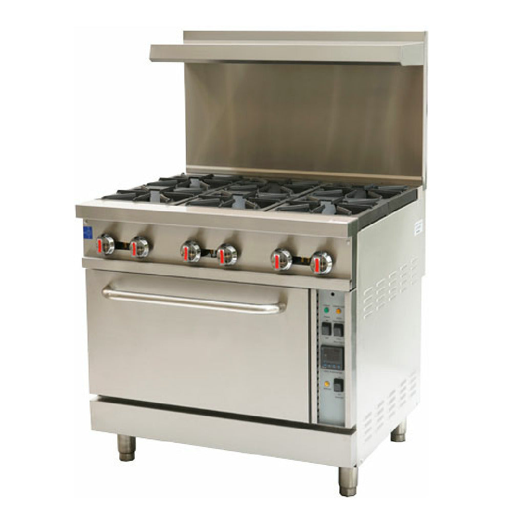 Omcan 47449 36 Inch Gas Range with (6) Open Burners and Convection Oven