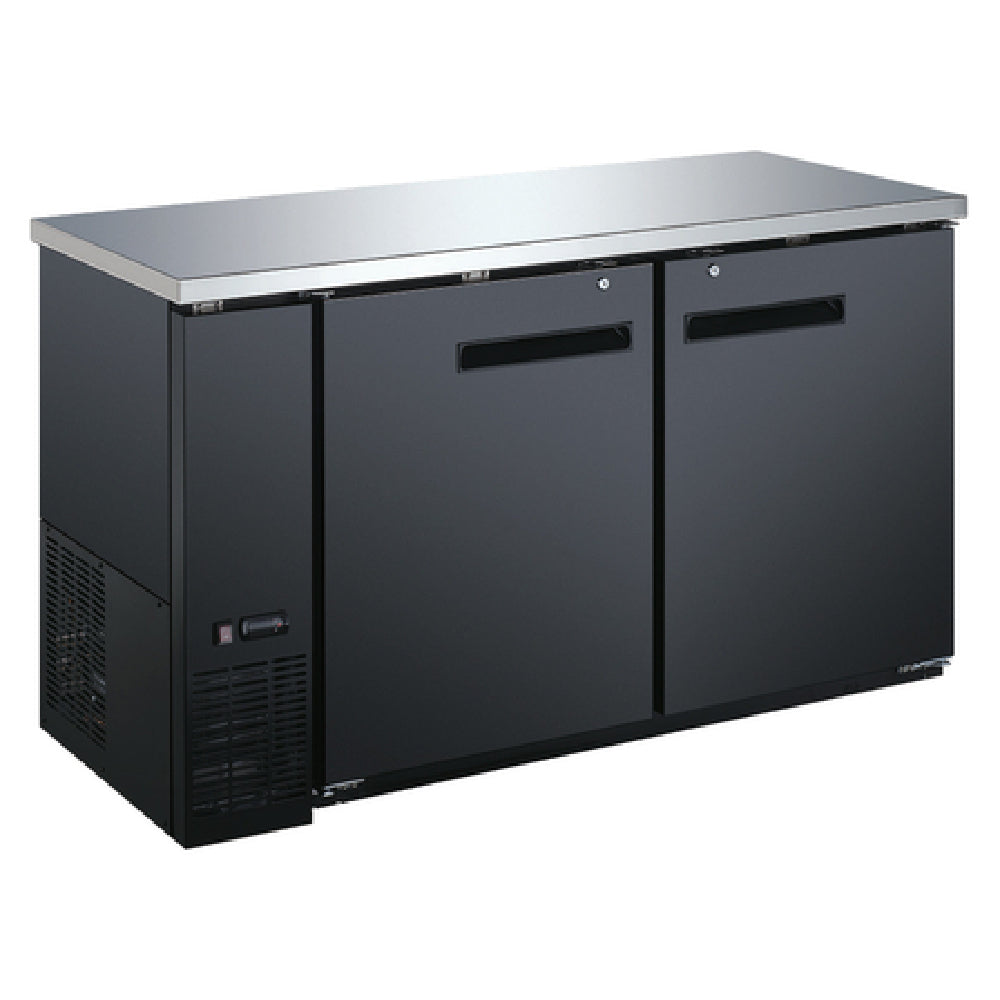 Omcan 50059 60 Inch Refrigerated Back Bar Cooler Two-section Stainless Steel Top Black Exterior