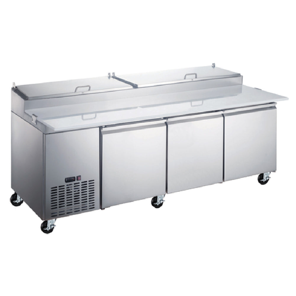 Omcan 50044 92 Inch Refrigerated Pizza Prep Table Self-contained 3 Section Stainless Steel