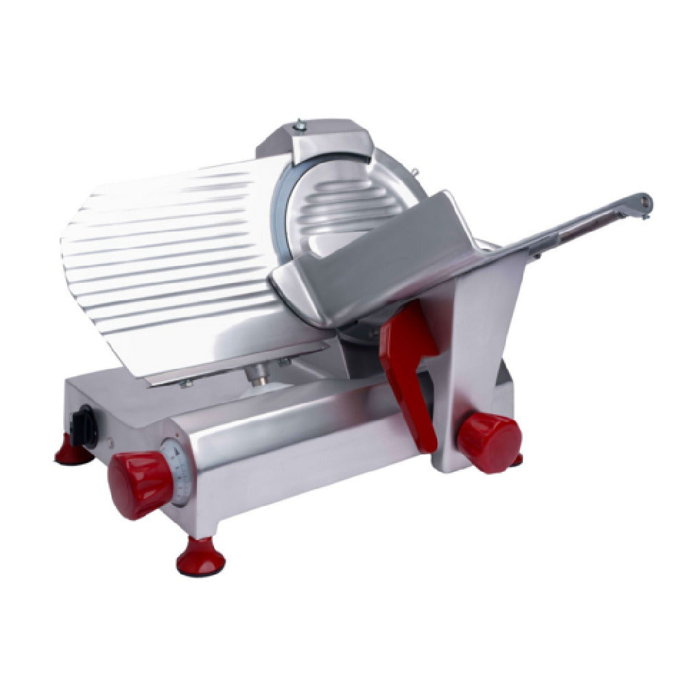 Omcan 21624 12 Inch Manual Gravity Feed Food Slicer Carbon Steel Blade Anodized Aluminum