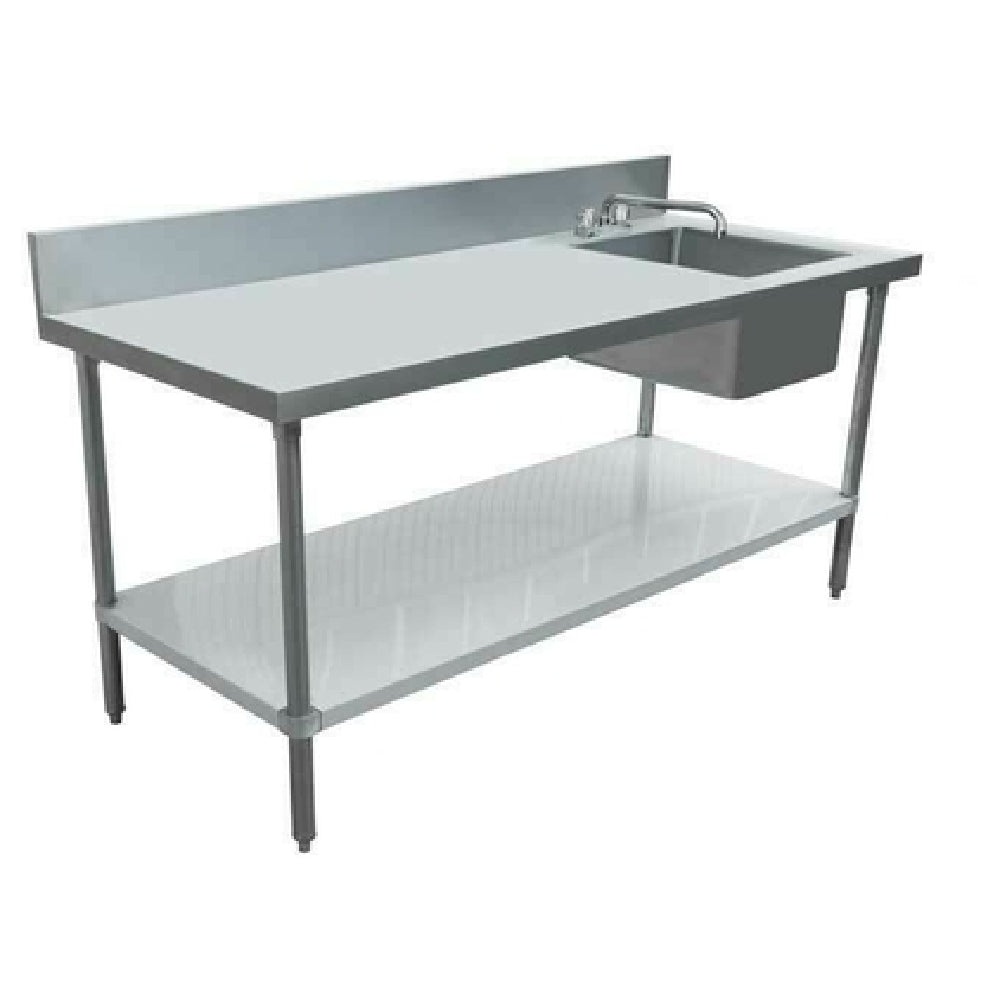 Omcan 43244 72 Inch Work Table with Prep Sink 18 Gauge Stainless Steel Top
