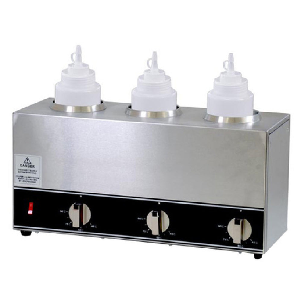 Omcan 44179 17 Inch Triple Bottle Sauce Warmer Countertop Stainless Steel