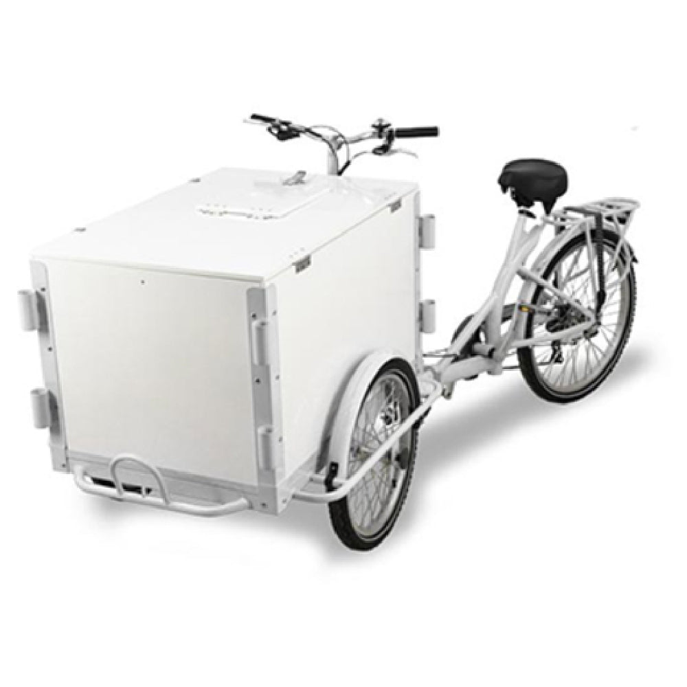 Omcan 46660 Width Ice Cream Tricycle with Front Load White Wooden Box