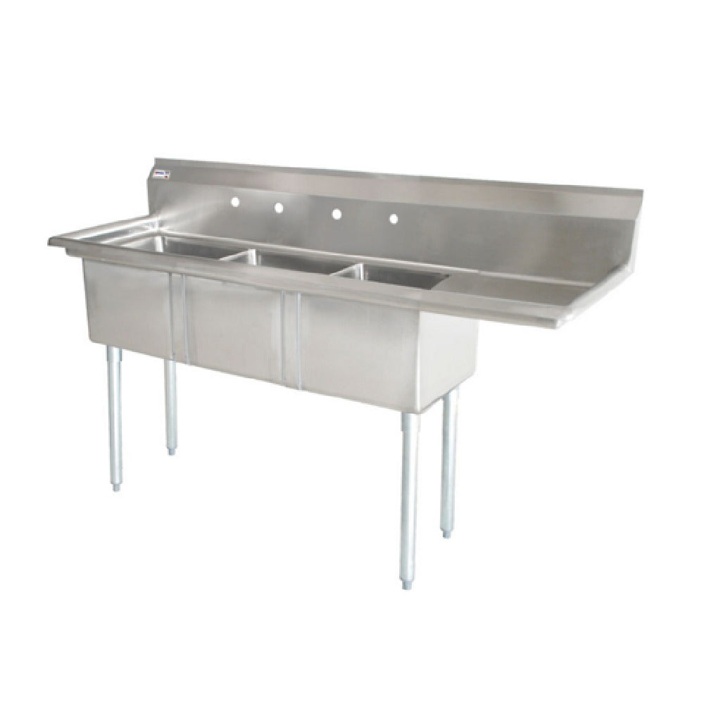Omcan 25260 24 Inch Three Compartment Pot Sink with Right Drainboard Stainless Steel