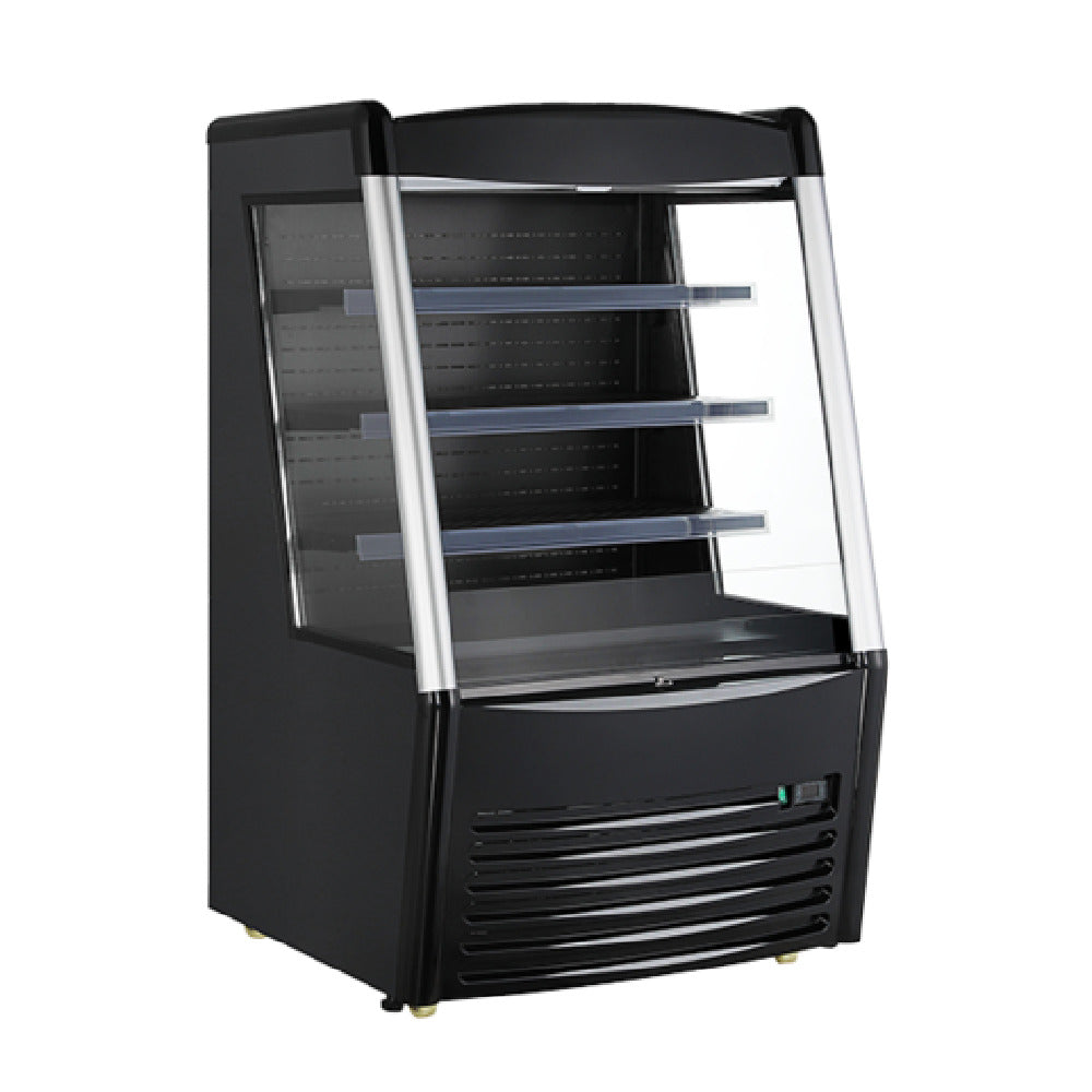 Omcan 47514 36 Inch Refrigerated Open Merchandiser 13.77 Cu Ft Black with 3 Shelves