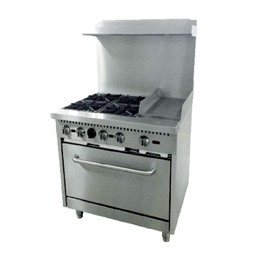 Omcan 46025 36 Inch Restaurant Range Gas 4 Burners and 12 Inch Griddle