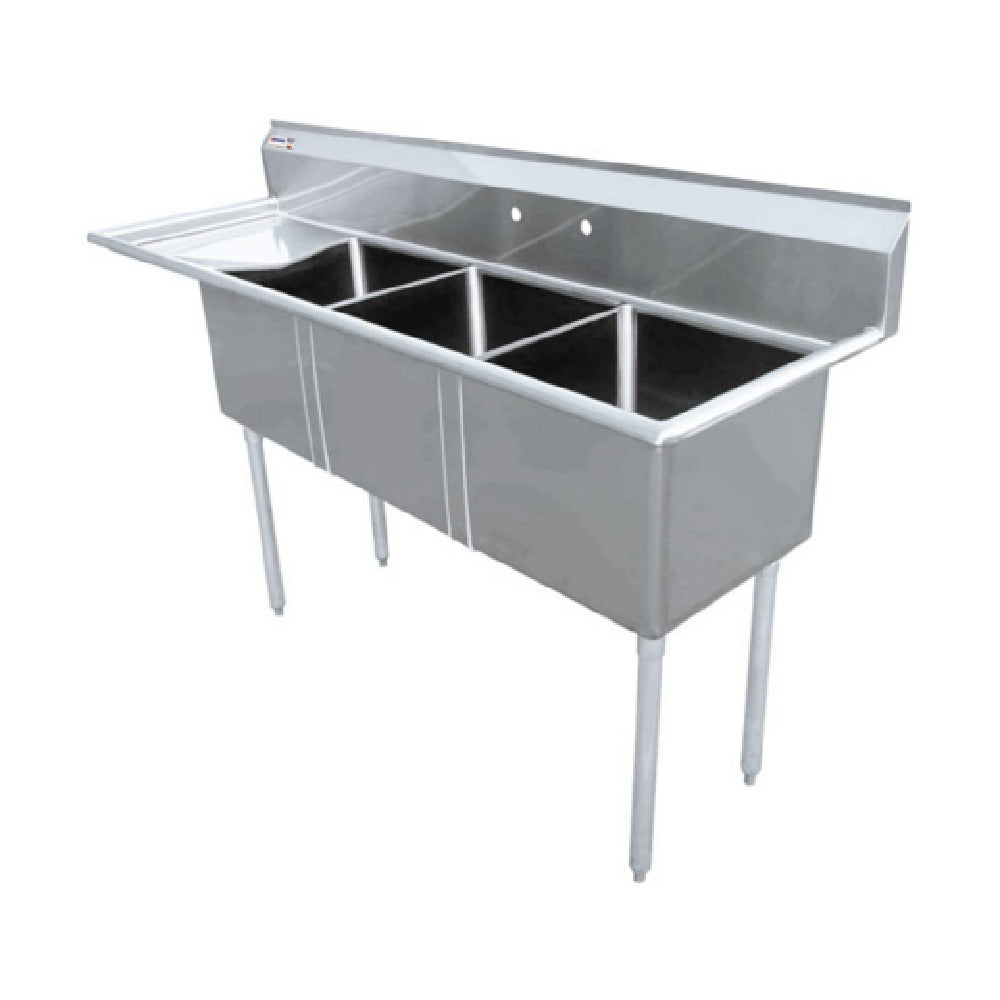 Omcan 25271 74 Inch Pot Sink Three Compartment 304 Stainless Steel with Left Drainboard