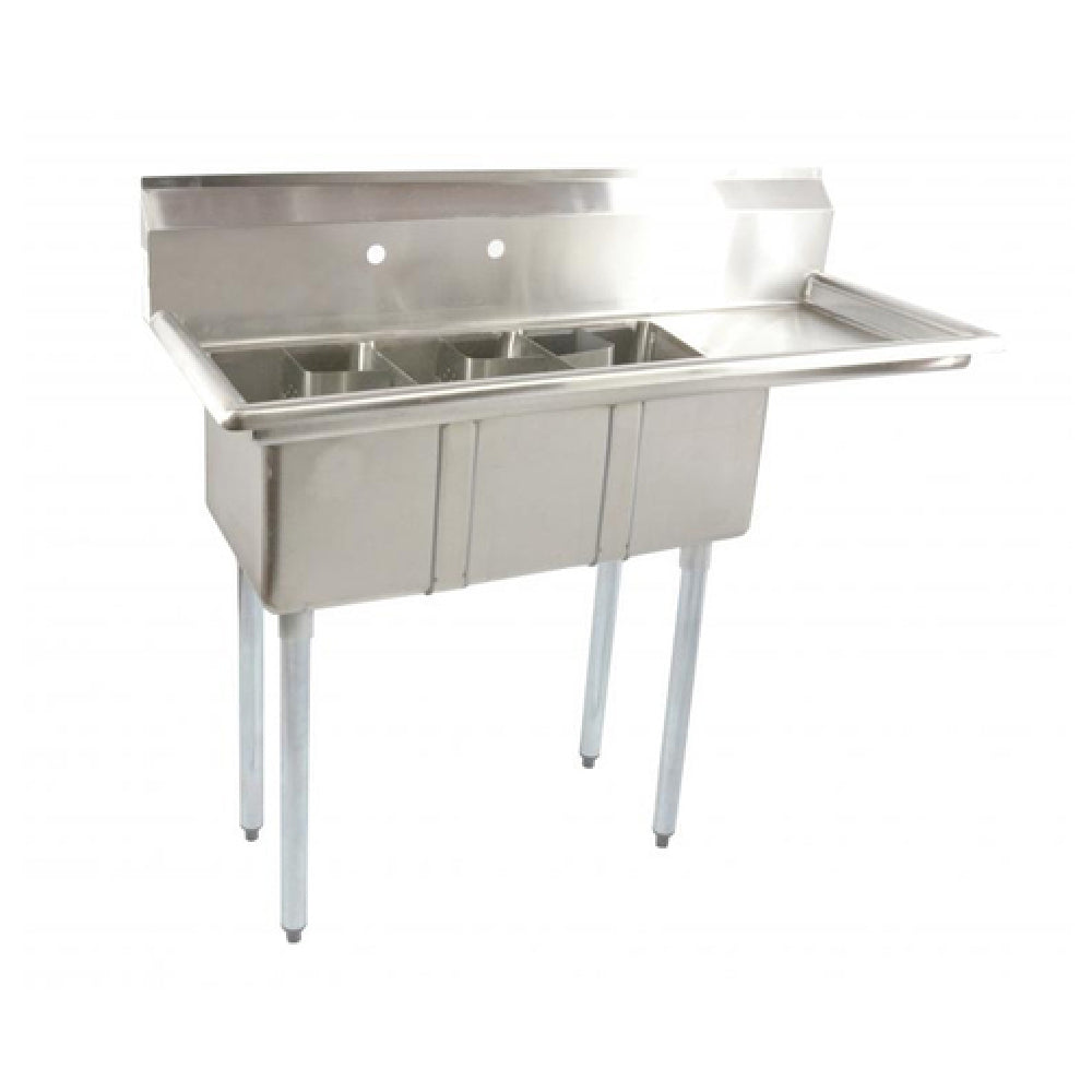 Omcan 39763 48 Inch Space Saver Sink 3 Bowl 18 Gauge Stainless Steel with Drainboard