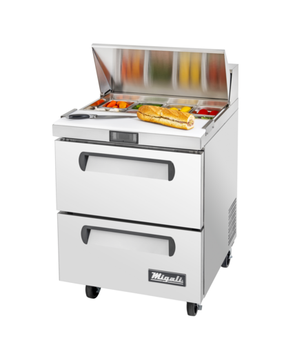 Migali C-SP27-8-D-HC 27" 1-Section Sandwich Prep Table w/ 2 Drawers, 8 Pans, Stainless Steel