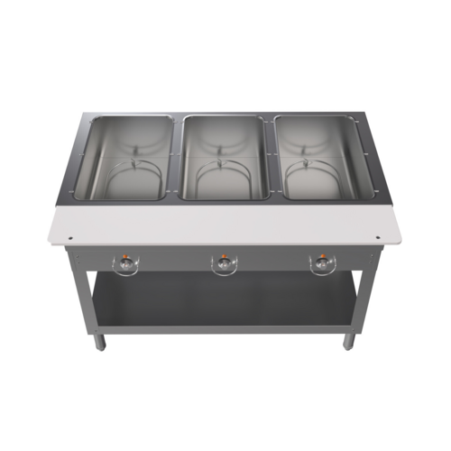BK Resources ST-3 - Steam Table, electric, 3-pan open well design, 20-gauge stainless steel construction, open base