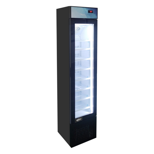 Omcan 47242 16 Inch 3.7 cu ft Slim Display Freezer Reach-in Black Metal Shelves