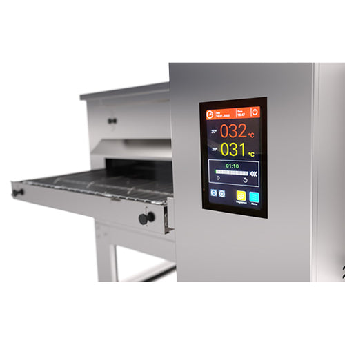 Horno transportador eléctrico Omcan 46725 de 30 pulgadas con panel táctil digital.