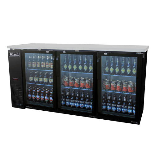 Migali C-BB72G-HC 72" Three Section Back Bar Cooler with Glass Door, 19.6 cu. ft.