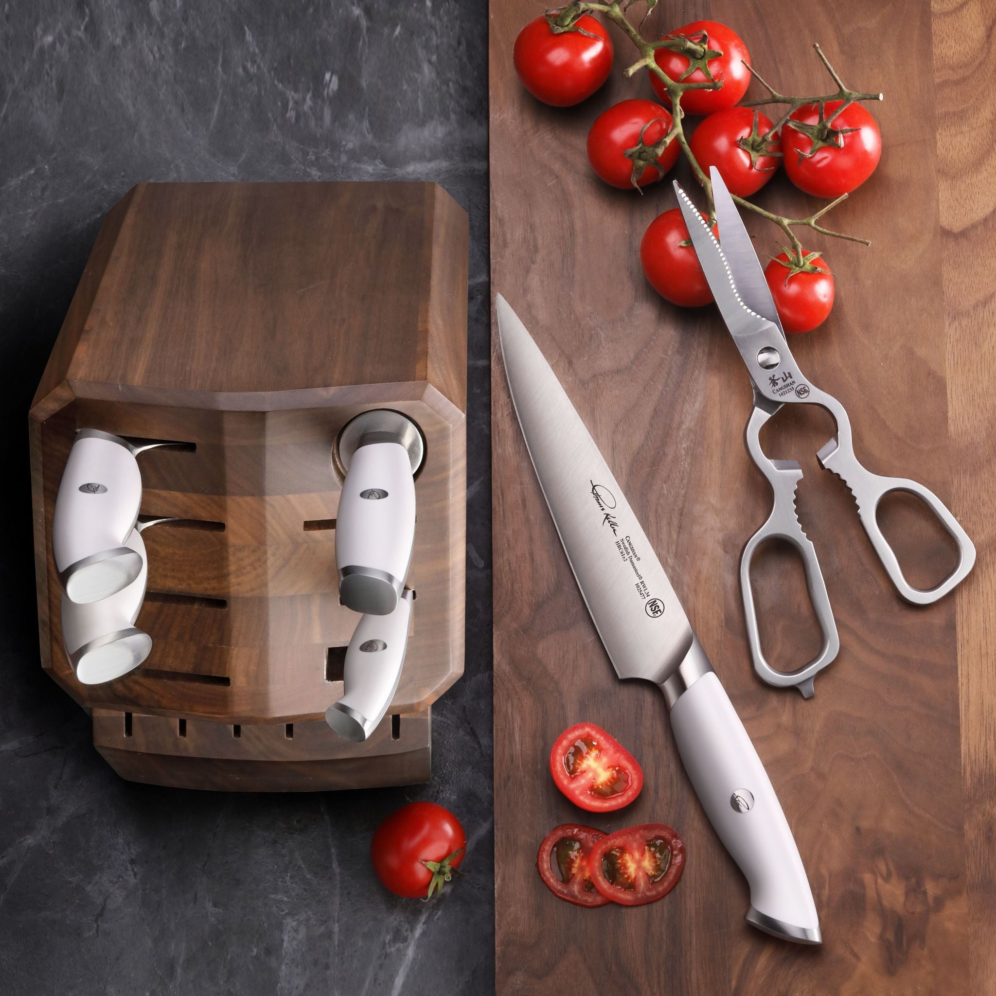 Cangshan 1025583 TKSC 7-Piece Knife Block Set with 8 Spare Slots - White