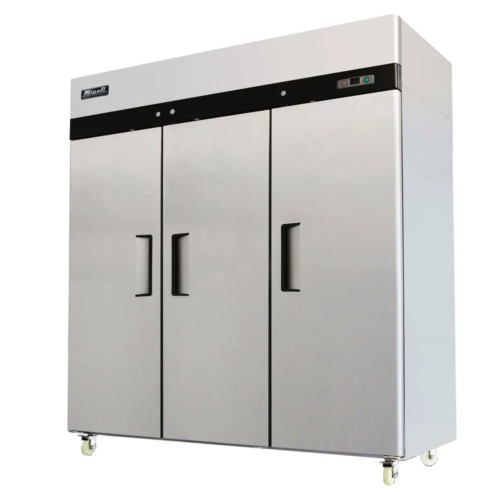 Migali C-3R-HC 77" 3-Section Reach-In Refrigerator w/ 3 Solid Doors, Top Mount, 65 cu. ft.