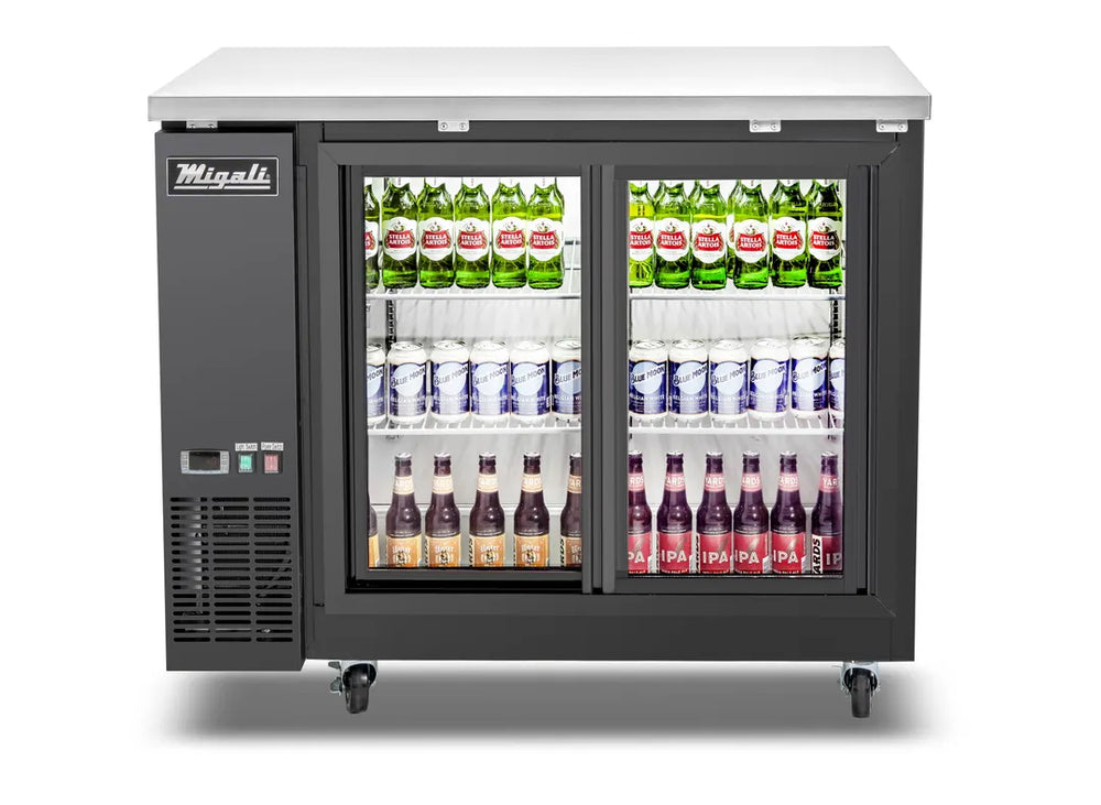 Migali C-BB48SG-HC Bar Cooler, 48.75"W x 24.5"D x 35.7"H, 2 Glass Doors, Black, R290 Refrigerant