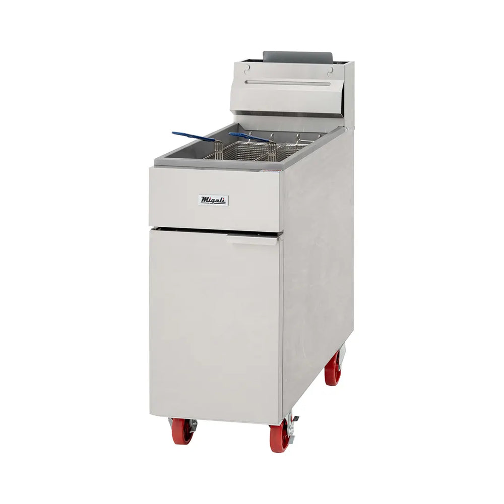 Migali C-F35-NG 15" Floor Model Natural Gas Full Pot Fryer w/ 35 lbs, 3 Burners, 60.000 BTU