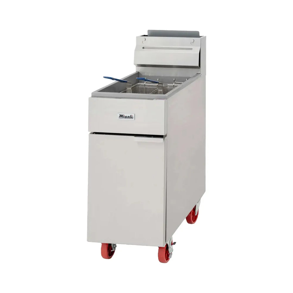 Migali C-F50-LP 15" Floor Model LP Gas Full Pot Fryer w/ 50 lbs, 4 Burners, 120.000 BTU