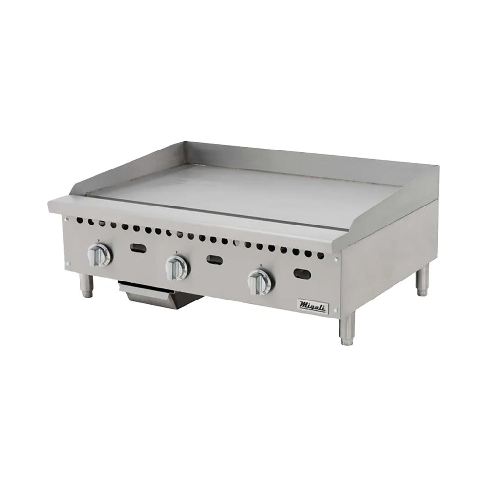 Migali C-G36T 36" Countertop Thermostatic Gas Griddle, 3/4" Smooth Steel Plate, 75.000 BTU