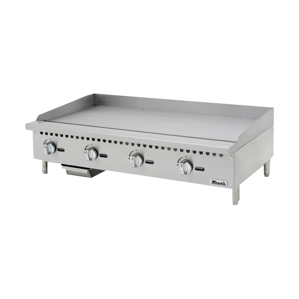 Migali C-G48 48" Countertop Manual Gas Griddle w/ 3/4" Smooth Steel Plate, 120.000 BTU