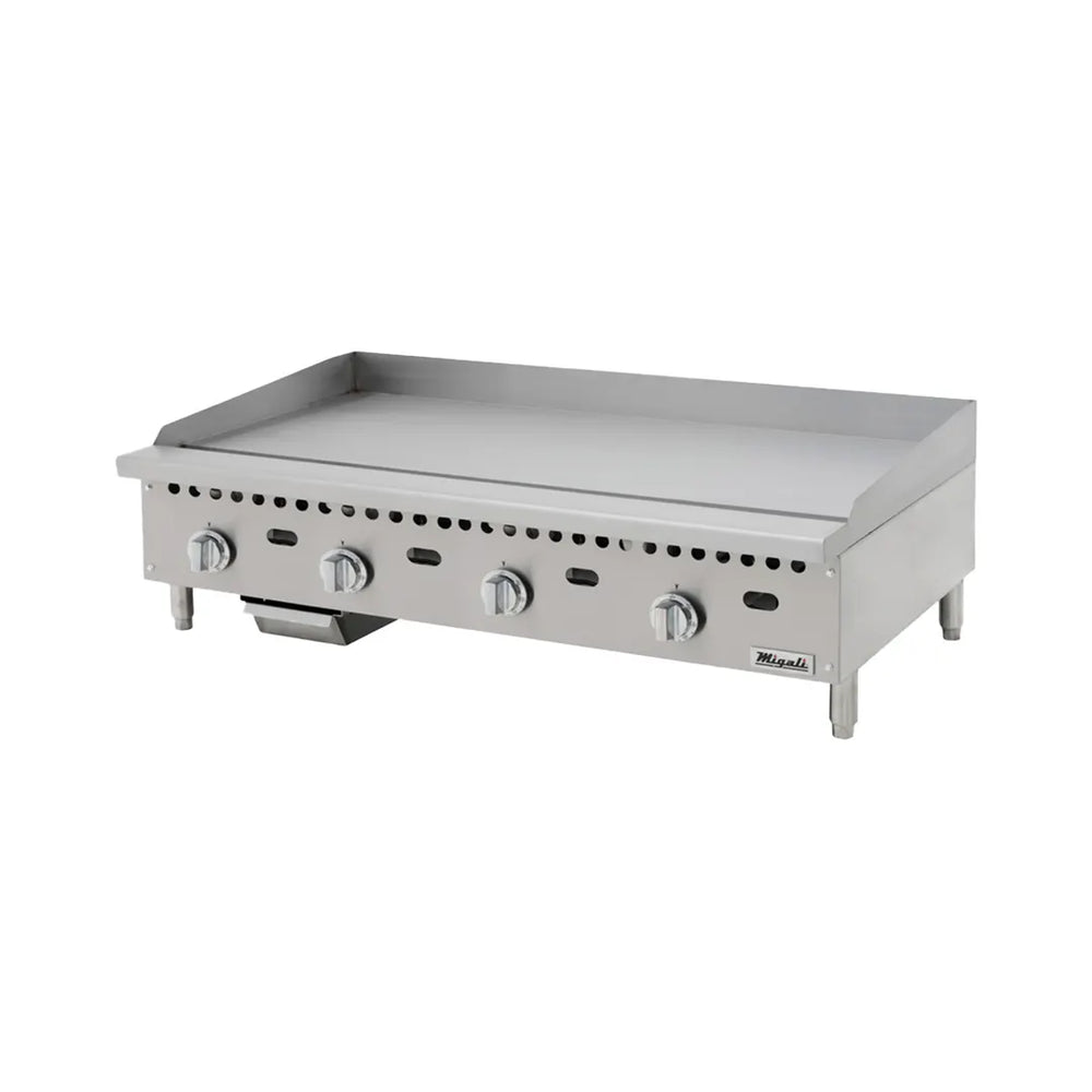 Migali C-G48T 48" Countertop Thermostatic Gas Griddle, 3/4" Smooth Steel Plate, 100.000 BTU