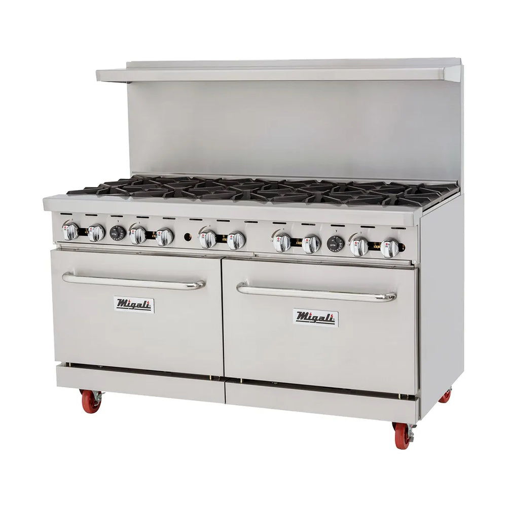 Migali C-RO10B-LP 10 Burners 60" LP Gas Restaurant Range w/ (2) Standard Ovens, 284.000 BTU