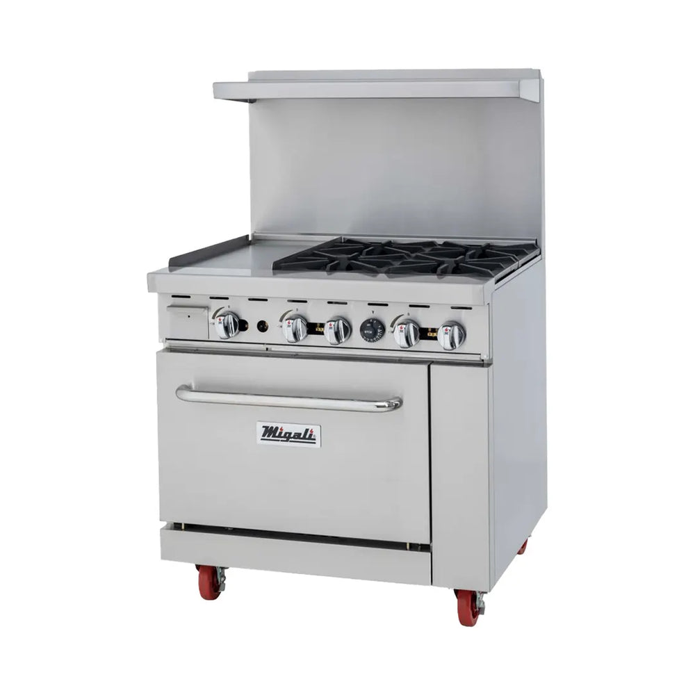 Migali C-RO4B-12GL-LP 36" 4 Burner LP Gas Range w/ 12" Griddle, Standard Oven, 140.000 BTU