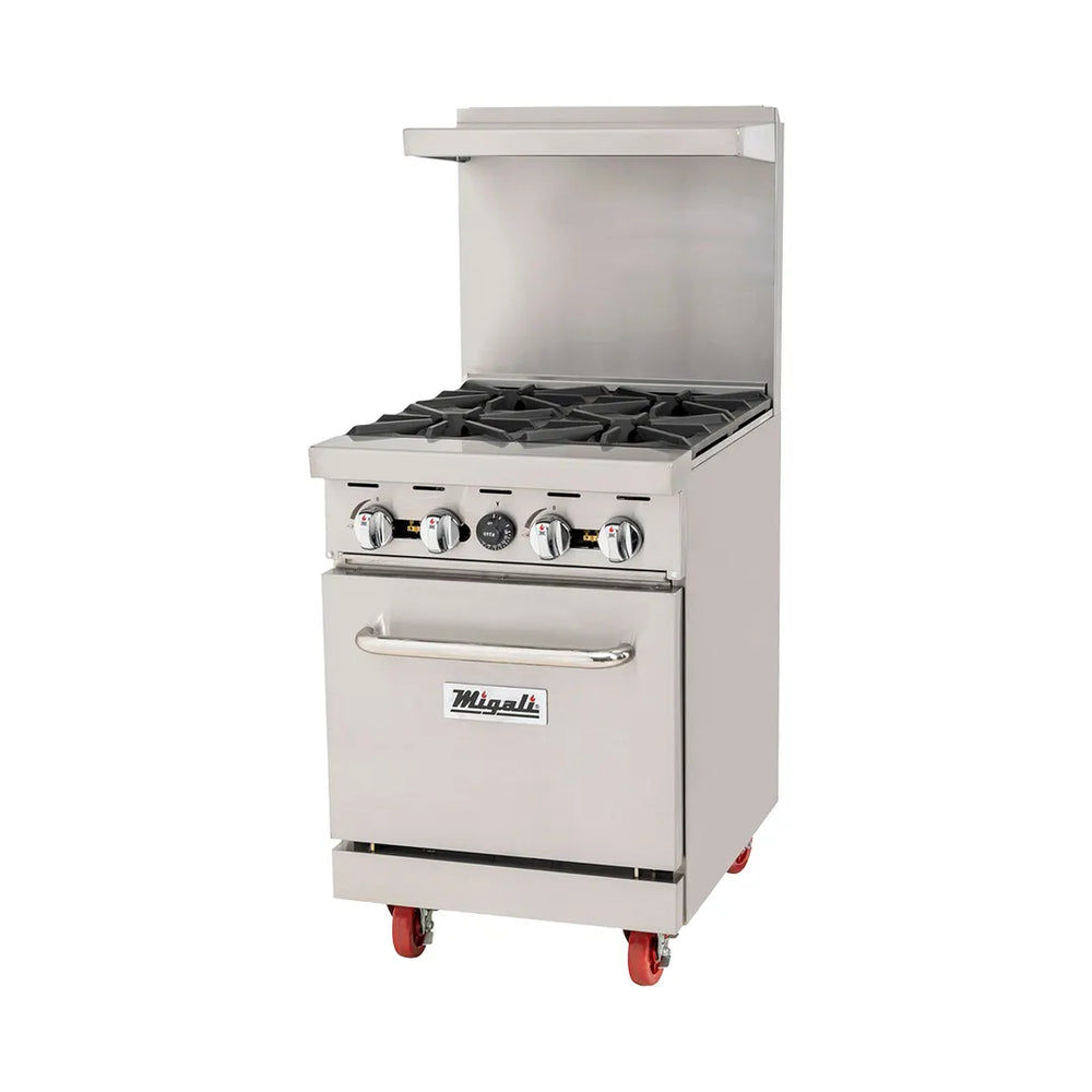 Migali C-RO4B-NG 24" Natural Gas Restaurant Range, (4) Open Burners, Standard Oven, 124.000 BTU