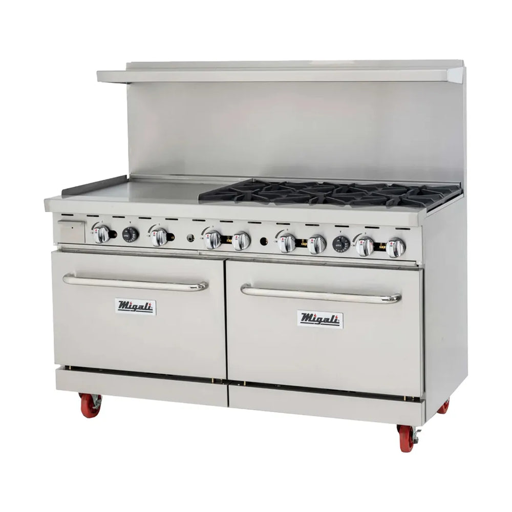 Migali C-RO6B-24GL-LP 6 Burners 60" LP Gas Range, 24" Griddle, 2 Standard Ovens, 240.000 BTU