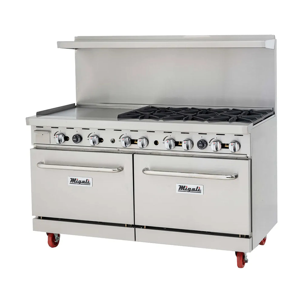 Migali C-RO6B-24GL-NG 6 Burners 60" Gas Range, 24" Griddle, 2 Standard Ovens, 252.000 BTU