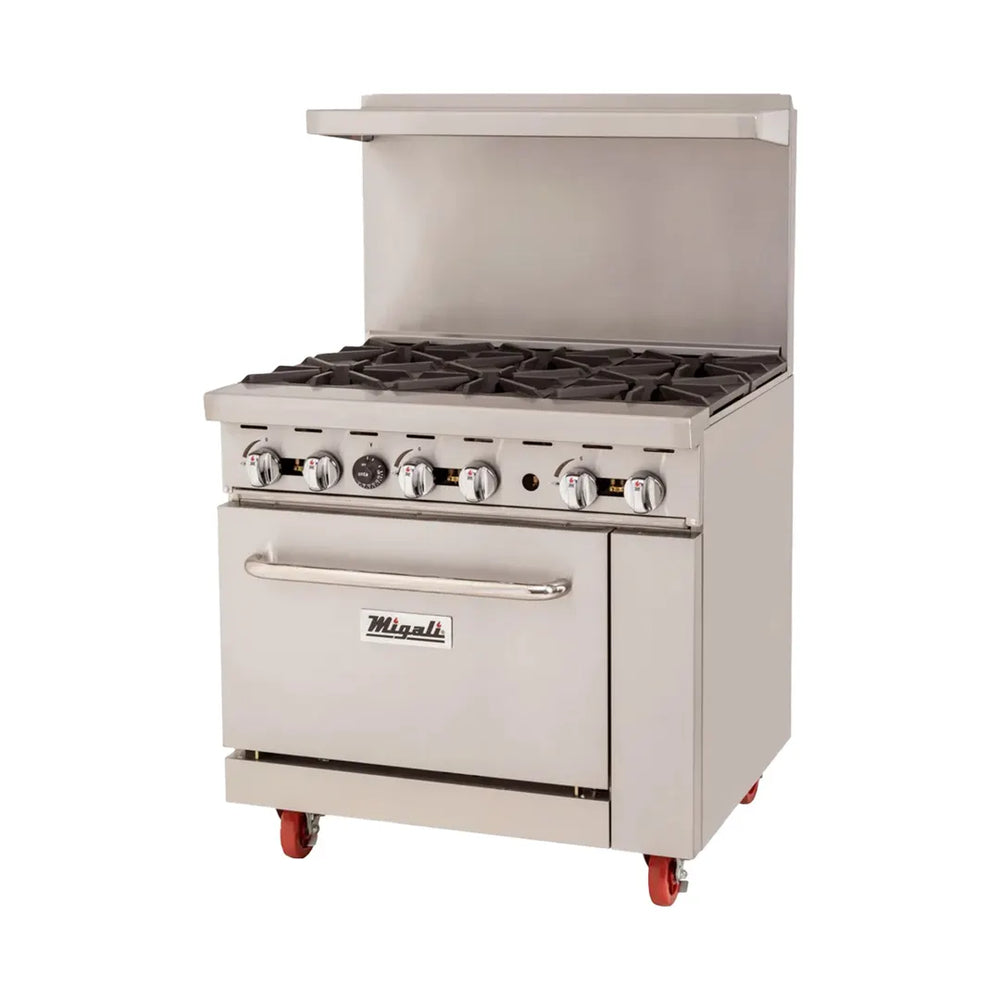 Migali C-RO6B-NG 6 Burner 36" Natural Gas Restaurant Range w/ Standard Oven, 177.000 BTU
